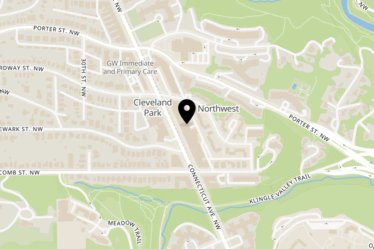 Map showing the location of Cleveland Park Bar & Grill on 3407 Connecticut Ave NW in Washington